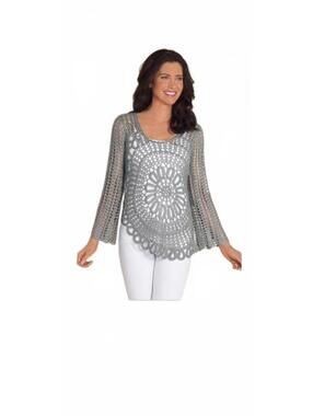 Crochet Mandala Asymmetric Tunic Top Beige Shimmer Whimsy Goth Festival Size XL
